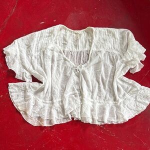 Free People White Ruffled Blouse